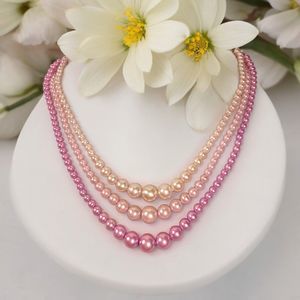 Pink Ombre Pearl Necklace Vtg Simulated Graduated Feminine Elegant Estate Jewel